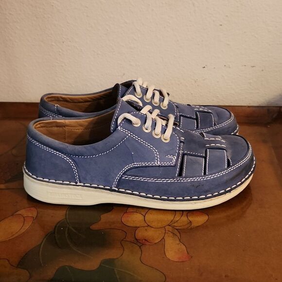 Birkenstock Bodega Woven Leather Laced Shoes L9 M7 - Picture 3 of 10